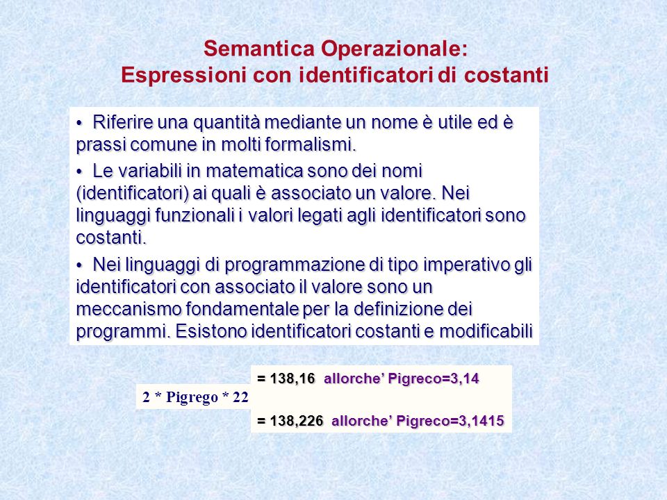Semantica Operazionale: Espressioni con identificatori di costanti
