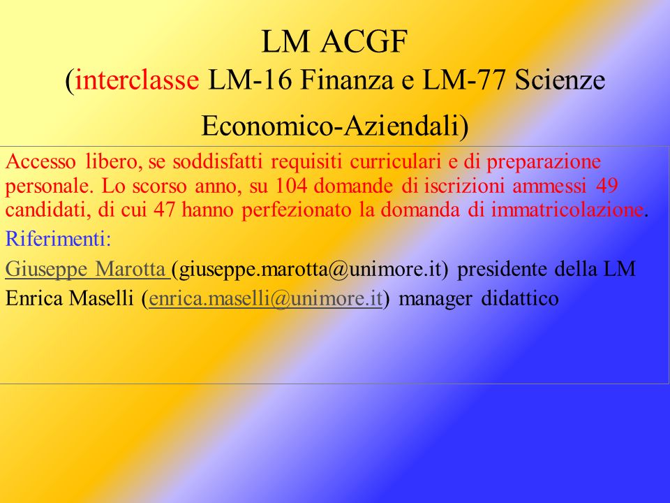 LM ACGF (interclasse LM-16 Finanza e LM-77 Scienze Economico-Aziendali)