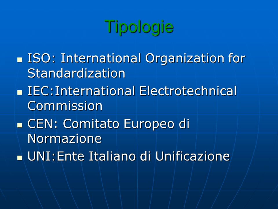 Tipologie ISO: International Organization for Standardization