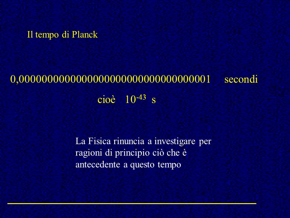Il tempo di Planck 0, secondi. cioè s.