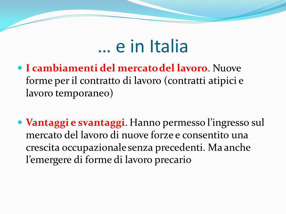… e in Italia I cambiamenti del mercato del lavoro. Nuove forme per il contratto di lavoro (contratti atipici e lavoro temporaneo)