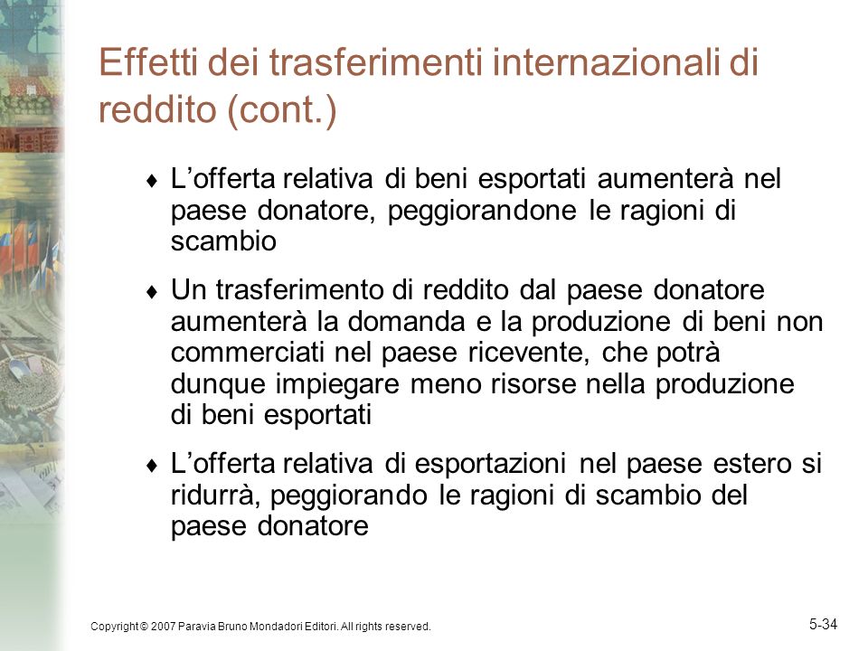 Effetti dei trasferimenti internazionali di reddito (cont.)