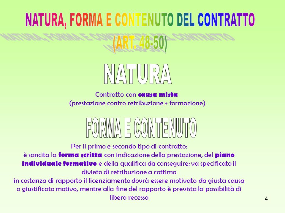 NATURA, FORMA E CONTENUTO DEL CONTRATTO (ART )
