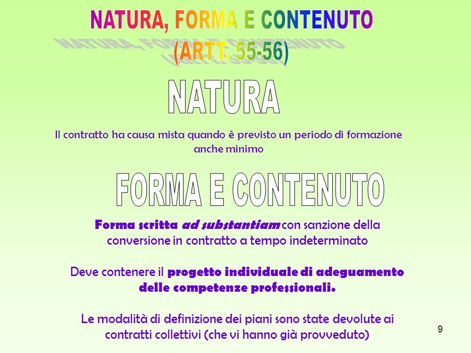 NATURA, FORMA E CONTENUTO (ARTT )