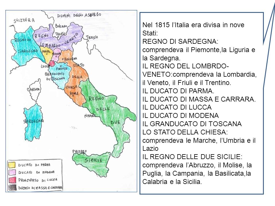Nel 1815 l’Italia era divisa in nove Stati: