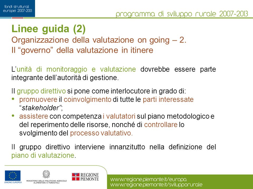 Linee guida (2) Organizzazione della valutazione on going – 2.