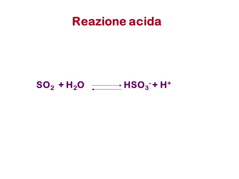 Reazione acida SO2 + H2O HSO3- + H+