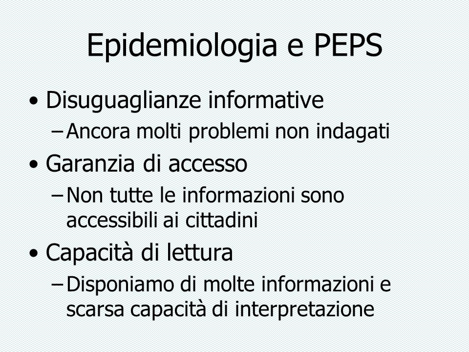 Epidemiologia e PEPS Disuguaglianze informative Garanzia di accesso