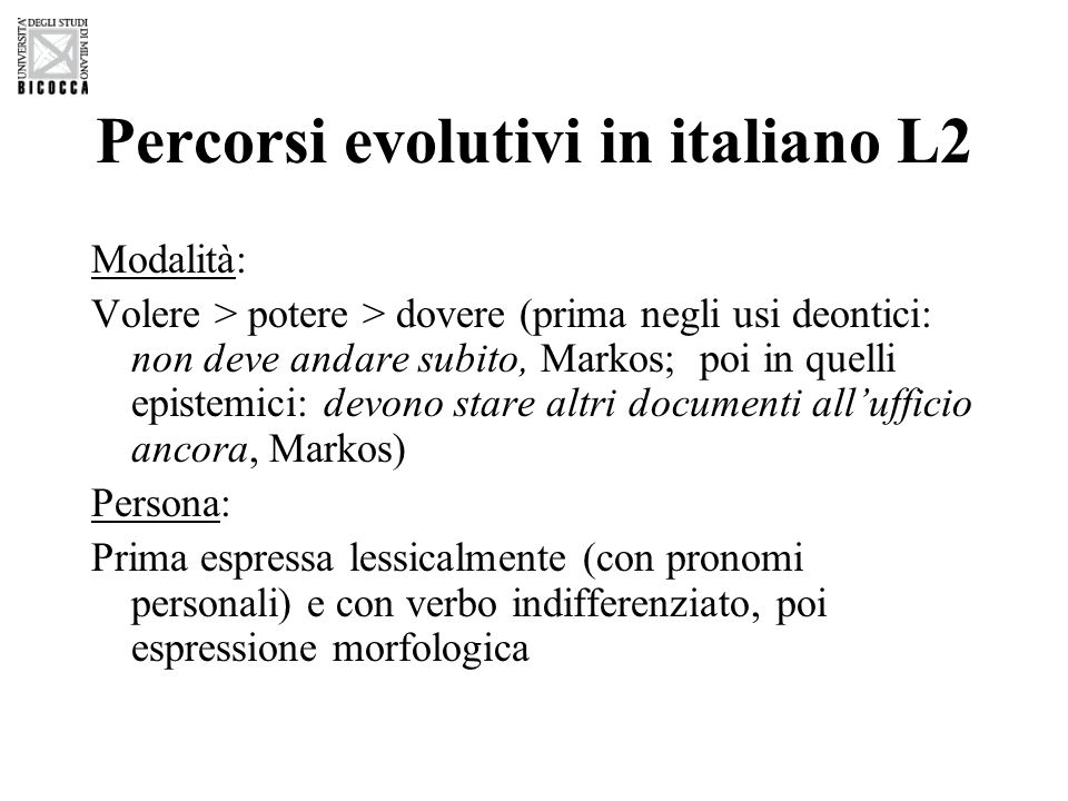 Percorsi evolutivi in italiano L2