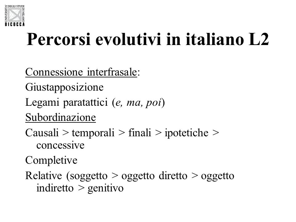 Percorsi evolutivi in italiano L2