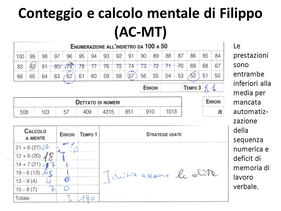 Conteggio e calcolo mentale di Filippo (AC-MT)