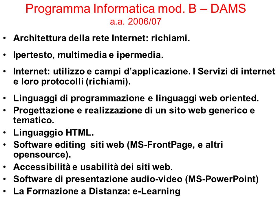 Programma Informatica mod. B – DAMS a.a. 2006/07