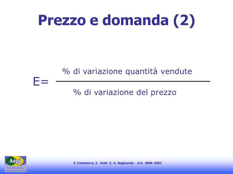 Prezzo e domanda (2) E= % di variazione quantità vendute