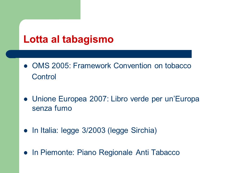 Lotta al tabagismo OMS 2005: Framework Convention on tobacco Control
