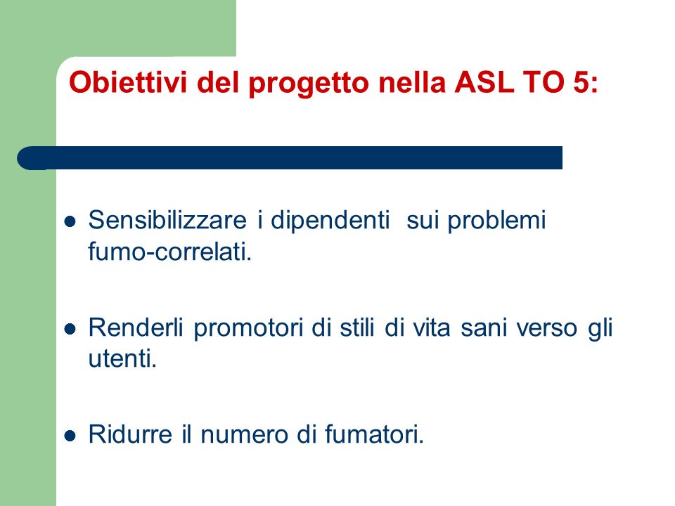 Obiettivi del progetto nella ASL TO 5: