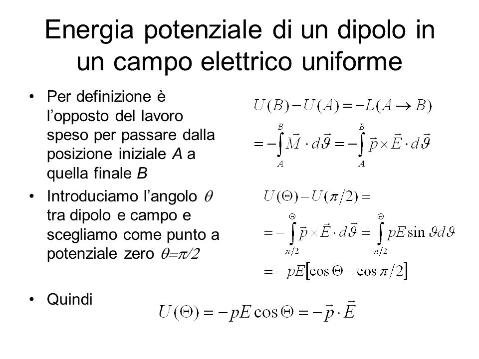 Energia potenziale di un dipolo in un campo elettrico uniforme