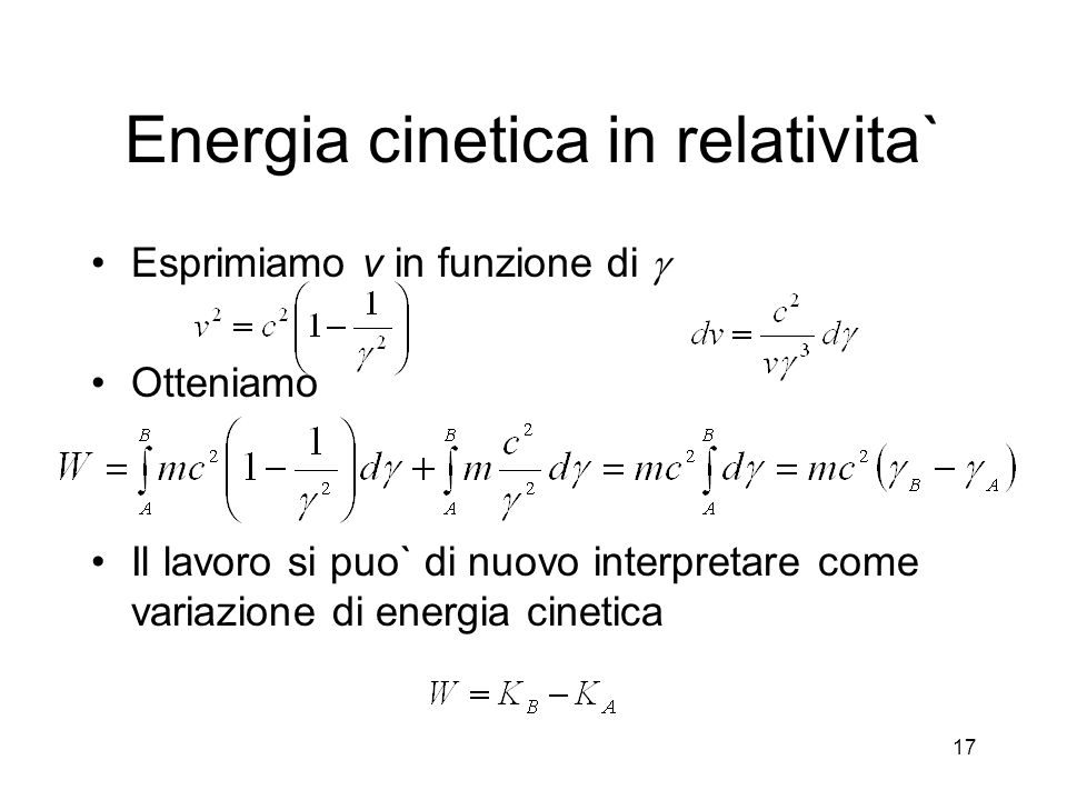 Energia cinetica in relativita`