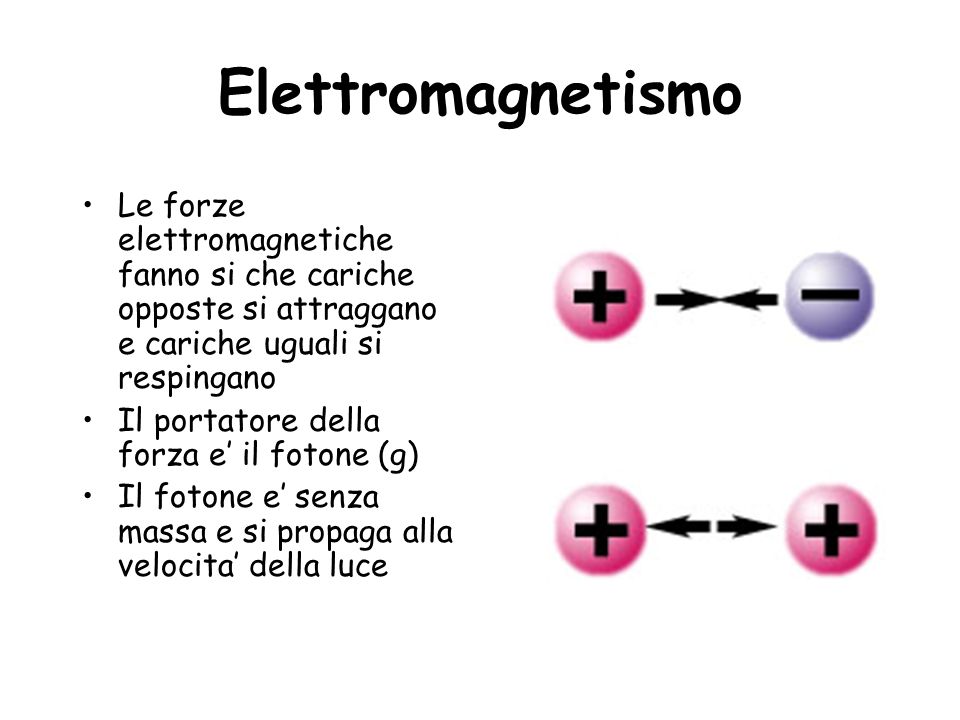 Elettromagnetismo Le forze elettromagnetiche fanno si che cariche opposte si attraggano e cariche uguali si respingano.