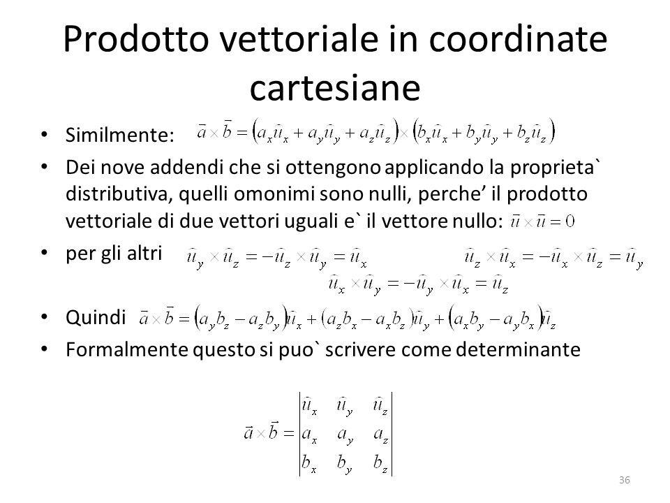 Prodotto vettoriale in coordinate cartesiane