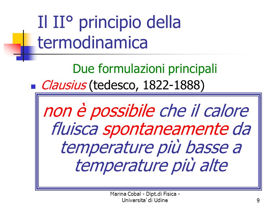 Il II° principio della termodinamica