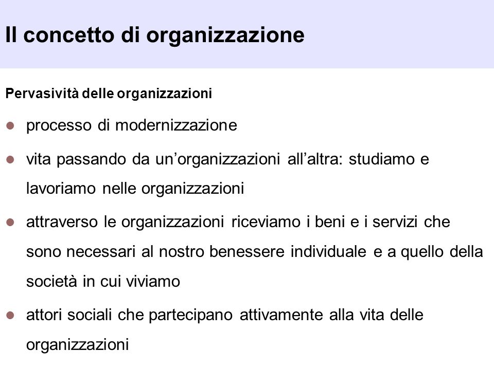 Il concetto di organizzazione
