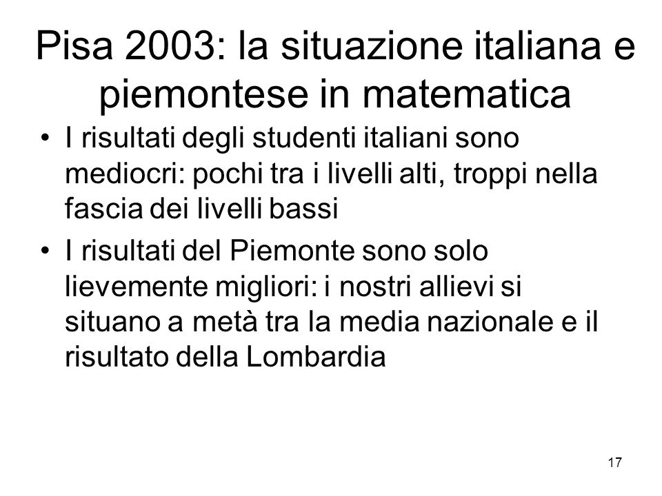 Pisa 2003: la situazione italiana e piemontese in matematica