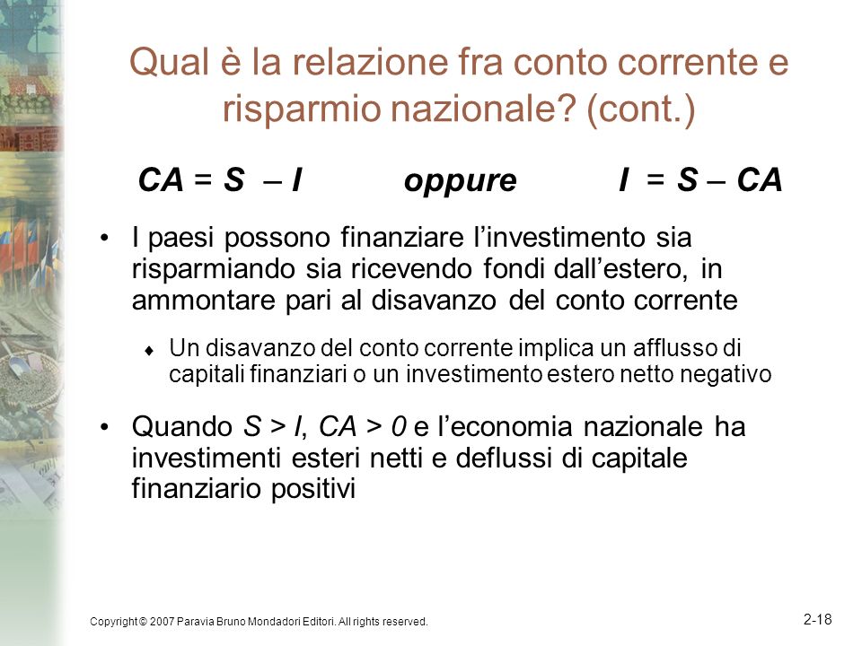 Qual è la relazione fra conto corrente e risparmio nazionale (cont.)