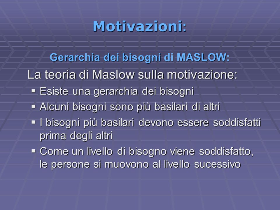 Gerarchia dei bisogni di MASLOW: