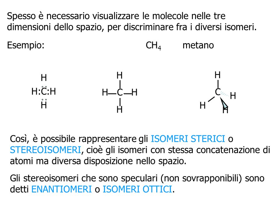 Spesso è necessario visualizzare le molecole nelle tre dimensioni dello spazio, per discriminare fra i diversi isomeri.