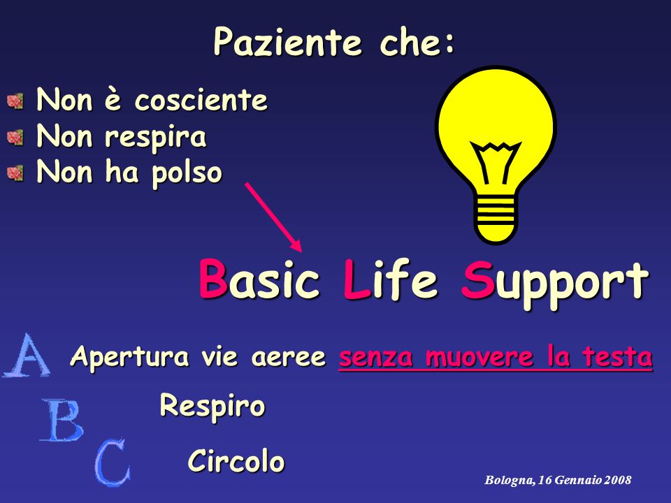 Basic Life Support Paziente che: Non è cosciente Non respira