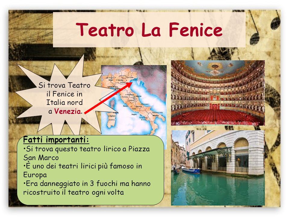 Teatro La Fenice Fatti importanti: Si trova Teatro il Fenice in