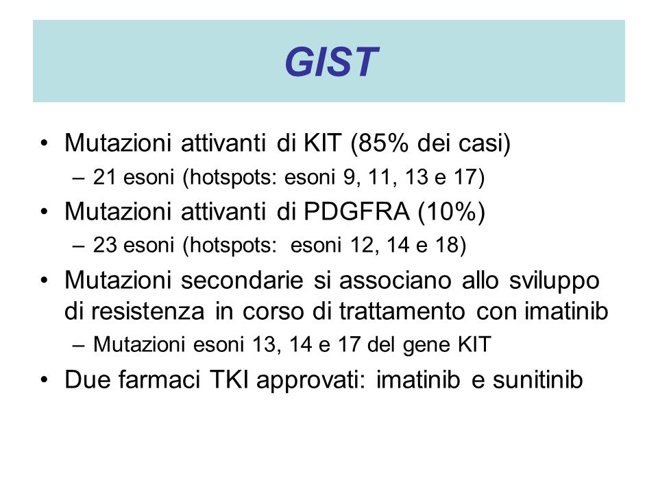 GIST Mutazioni attivanti di KIT (85% dei casi)