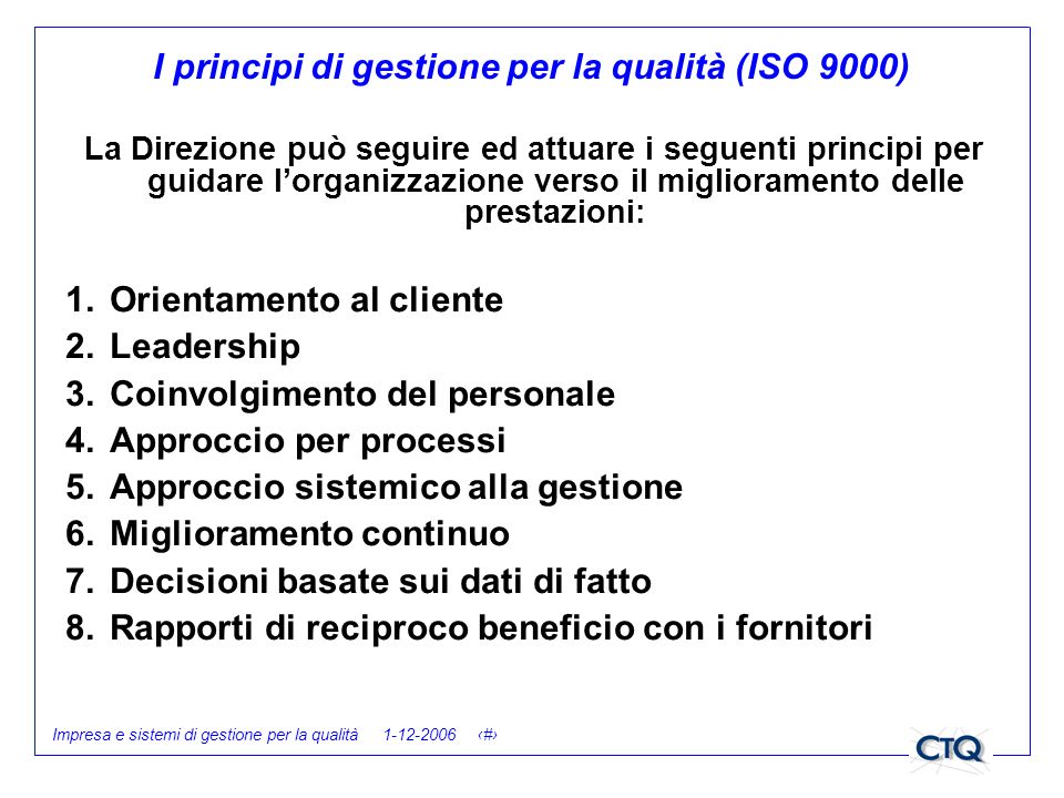I principi di gestione per la qualità (ISO 9000)