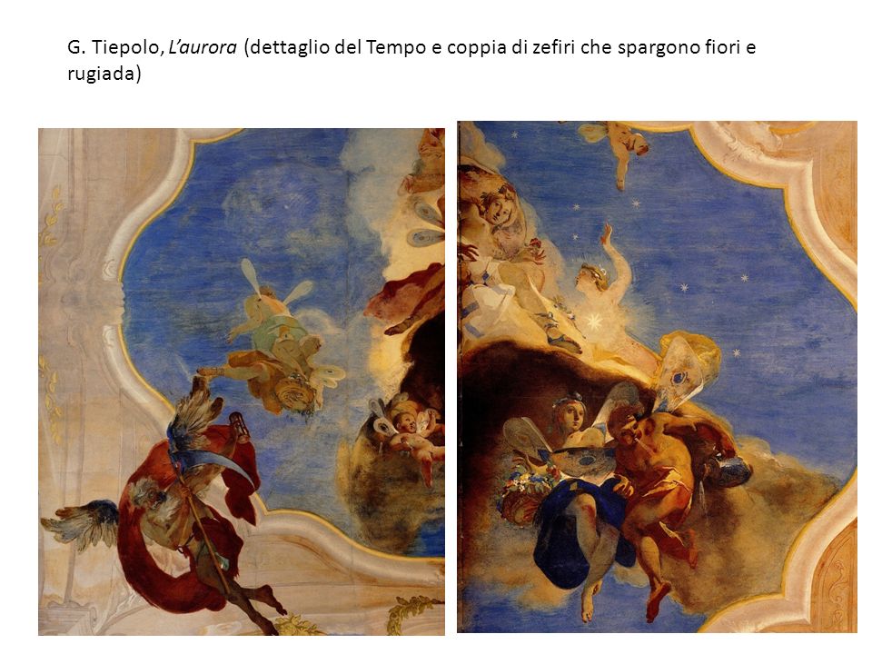G. Tiepolo, L’aurora (dettaglio del Tempo e coppia di zefiri che spargono fiori e rugiada)