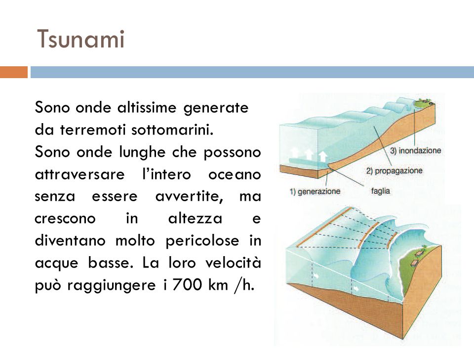 Tsunami Sono onde altissime generate da terremoti sottomarini.
