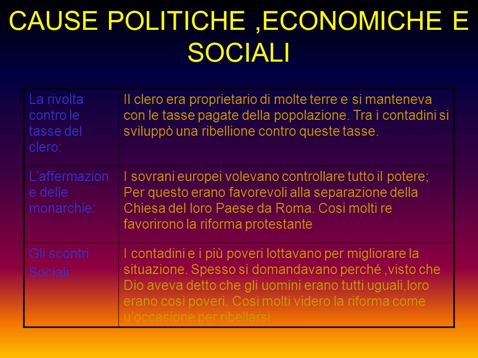 CAUSE POLITICHE ,ECONOMICHE E SOCIALI