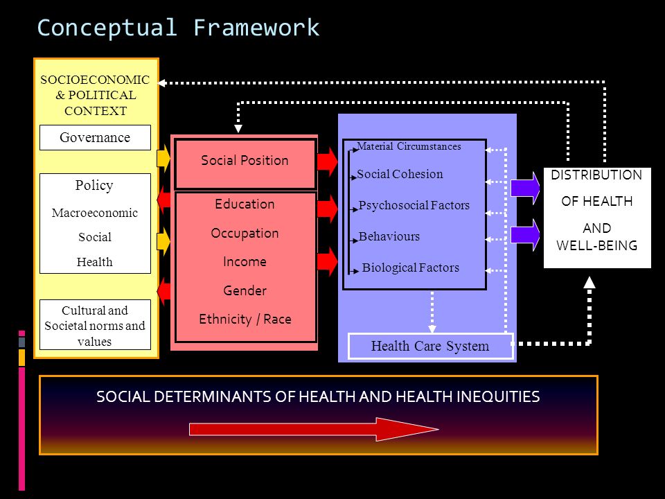 Conceptual Framework SOCIOECONOMIC. & POLITICAL. CONTEXT. Governance. Social Position. Material Circumstances.