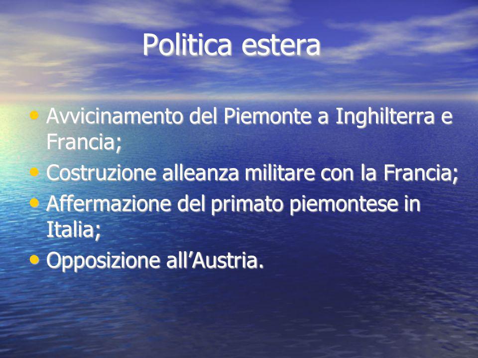 Politica estera Avvicinamento del Piemonte a Inghilterra e Francia;