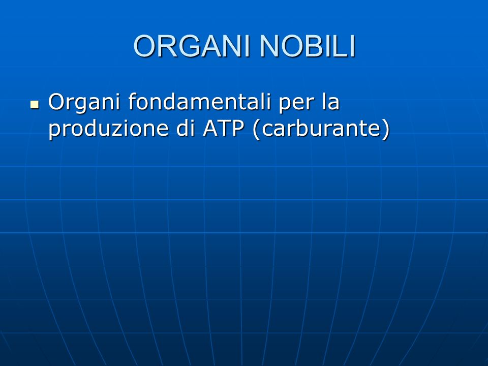 ORGANI NOBILI Organi fondamentali per la produzione di ATP (carburante)