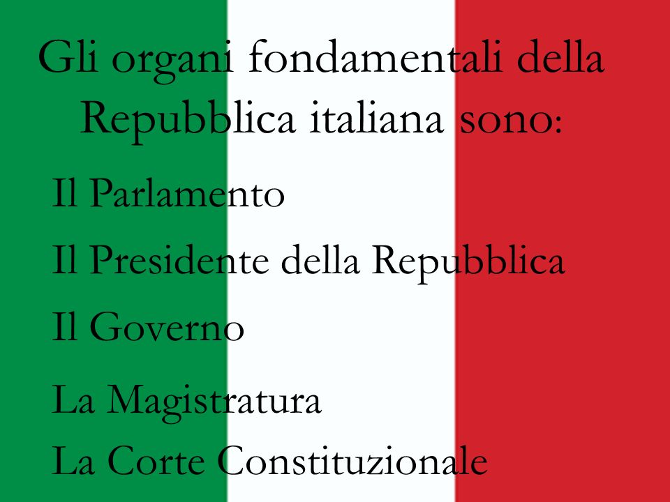 Gli organi fondamentali della Repubblica italiana sono:
