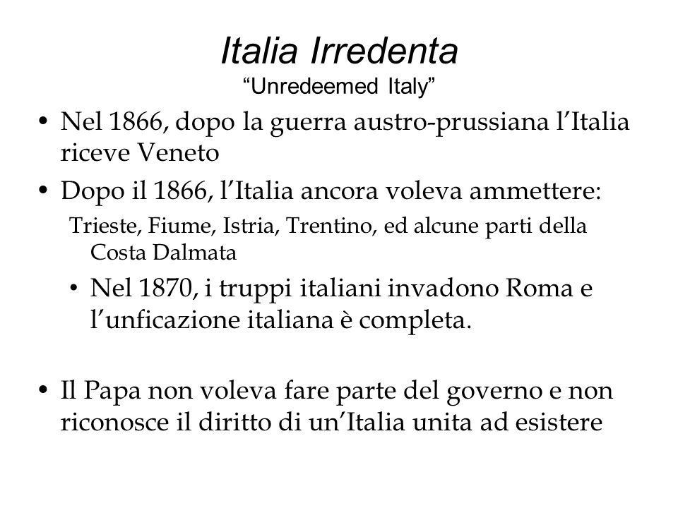 Italia Irredenta Unredeemed Italy
