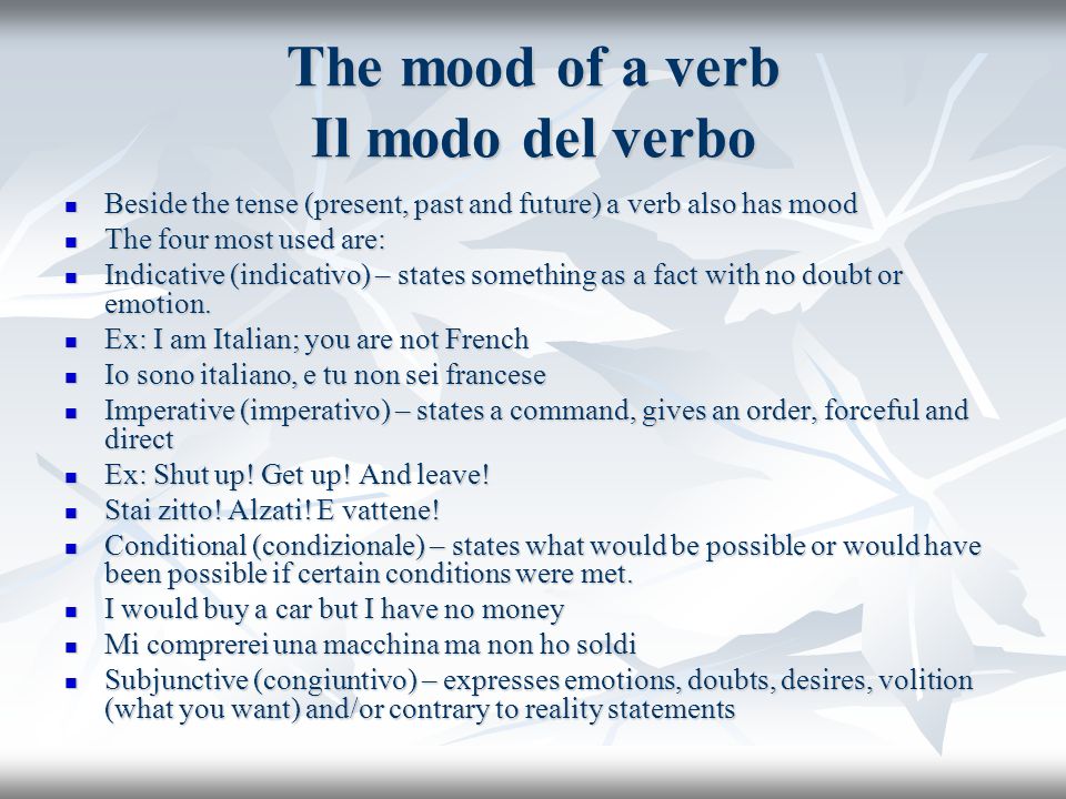 The mood of a verb Il modo del verbo