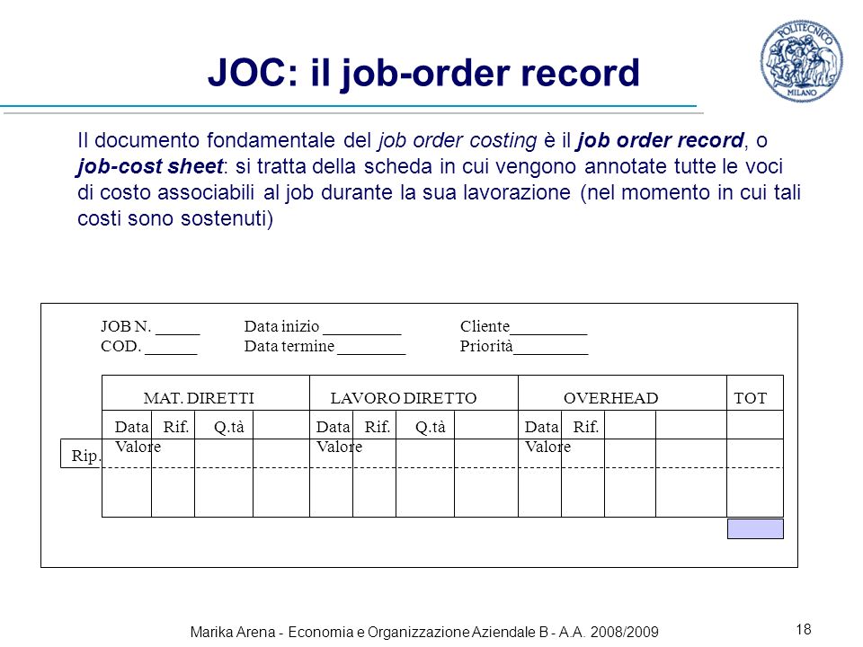 JOC: il job-order record