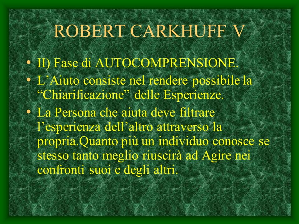 ROBERT CARKHUFF V II) Fase di AUTOCOMPRENSIONE.