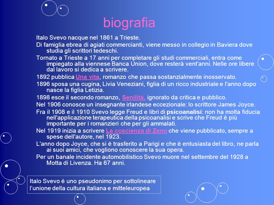 biografia Italo Svevo nacque nel 1861 a Trieste.