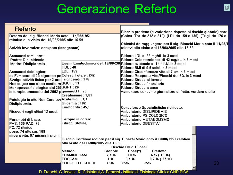Generazione Referto D. Franchi, G. Iervasi, R. Cristofani, A.