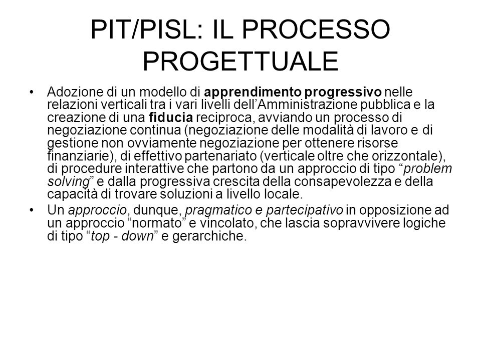 PIT/PISL: IL PROCESSO PROGETTUALE