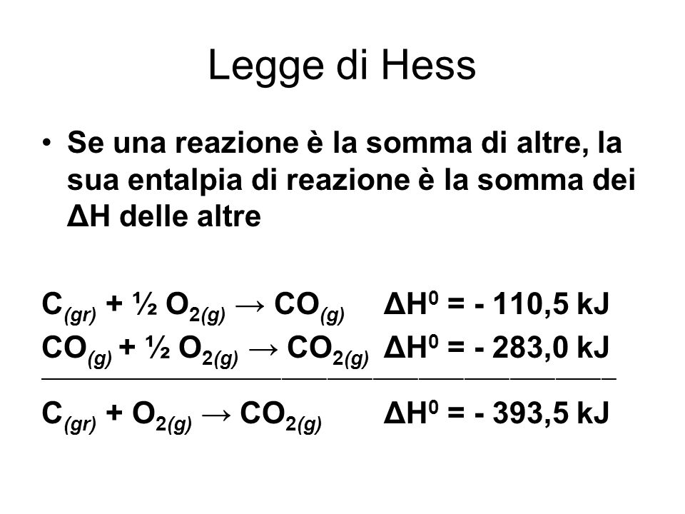 Legge di Hess Se una reazione è la somma di altre, la sua entalpia di reazione è la somma dei ΔH delle altre.