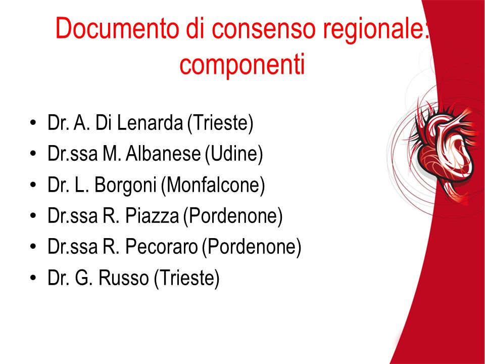 Documento di consenso regionale: componenti