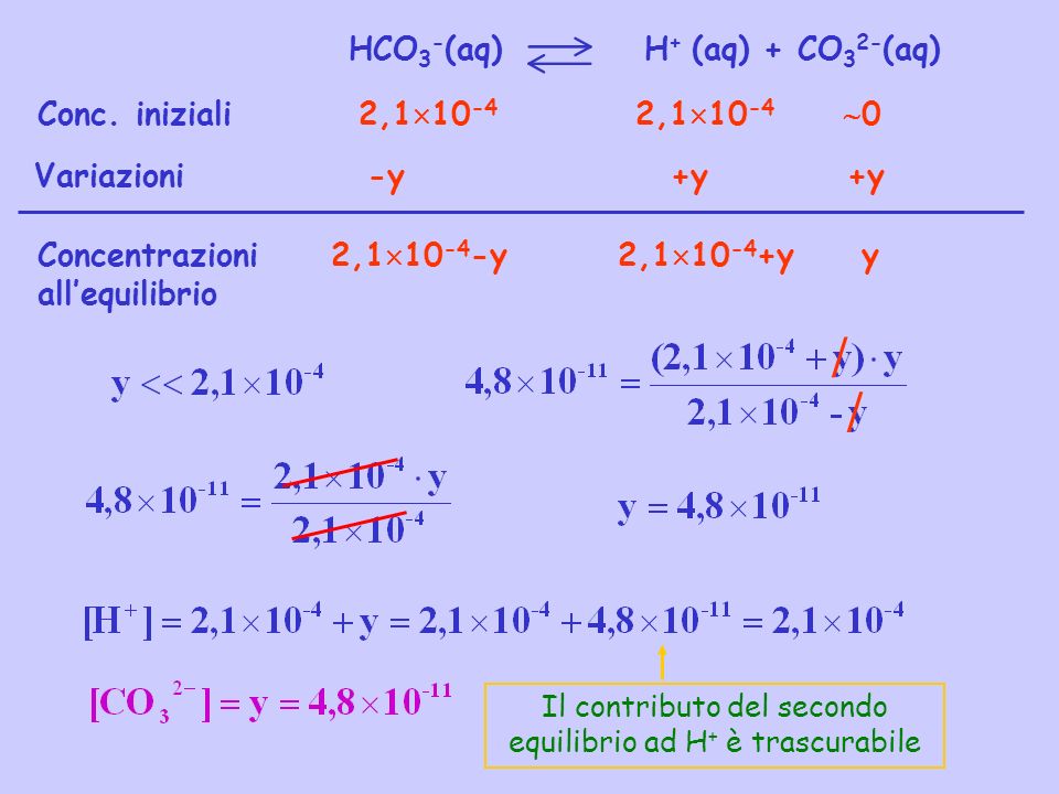 HCO3-(aq) H+ (aq) + CO32-(aq)